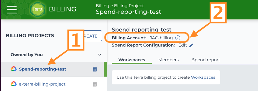 Set-up-spend-reporting_Screenshot-of-billing-page-with-owned-by-you-project-highlighted-as-1-and-billing-accout-JAC-billing-circled-step2.png