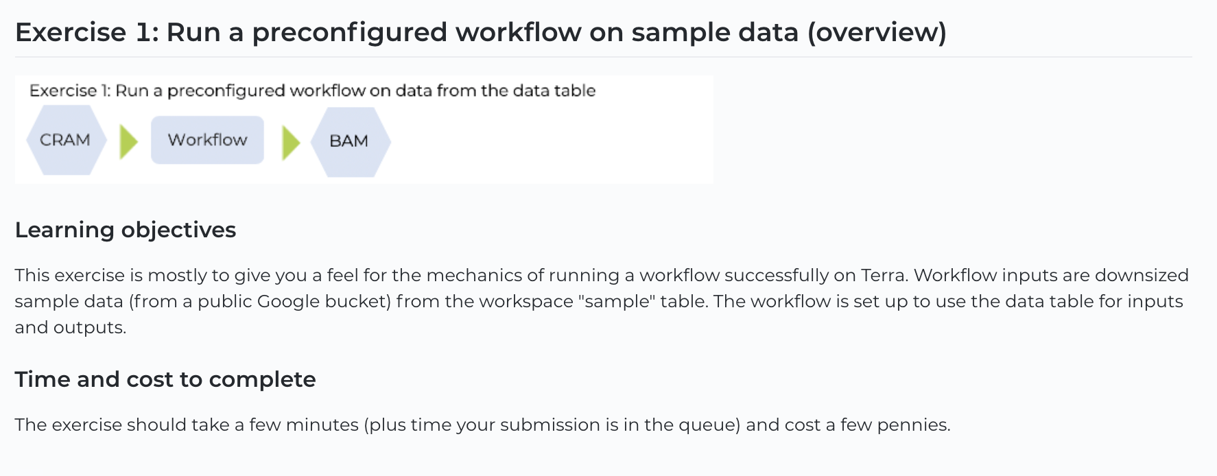 Screenshot showing an example workspace dashboard with sections separated by whitespace.