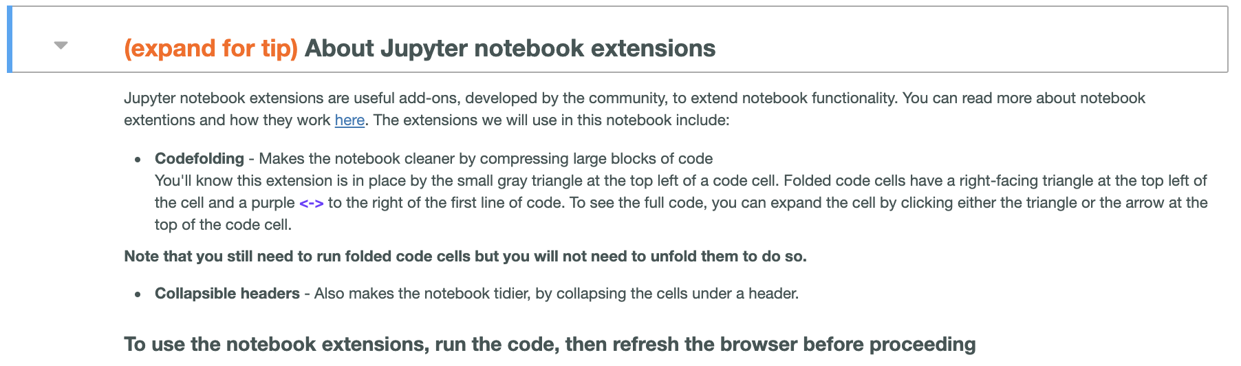 Screenshot of a collapsible section of an example notebook, in the expanded state.