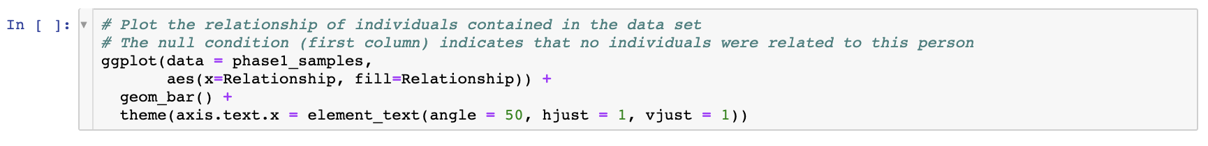 Screenshot of a code block in an example notebook with comments documenting what the code does.