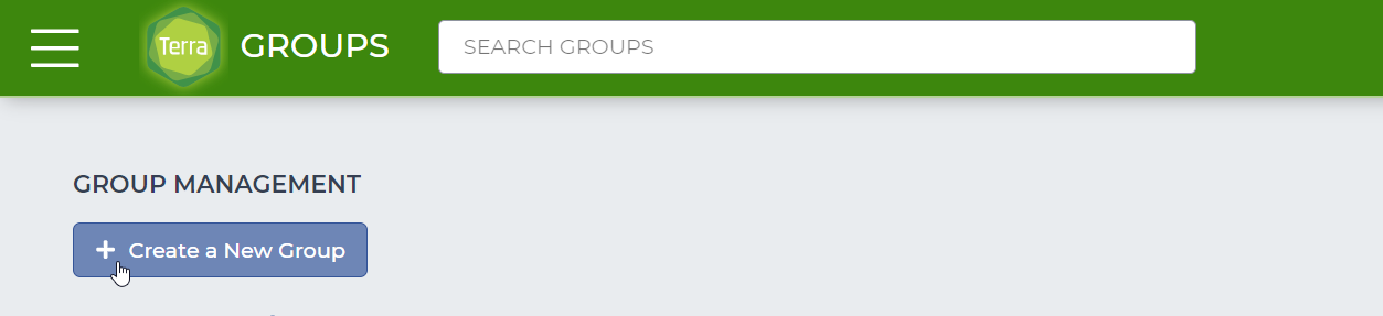 Screenshot of the Groups page, showing a blue button labeled 'Create a New Group'.
