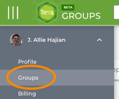 Screenshot showing main menu to the Groups page