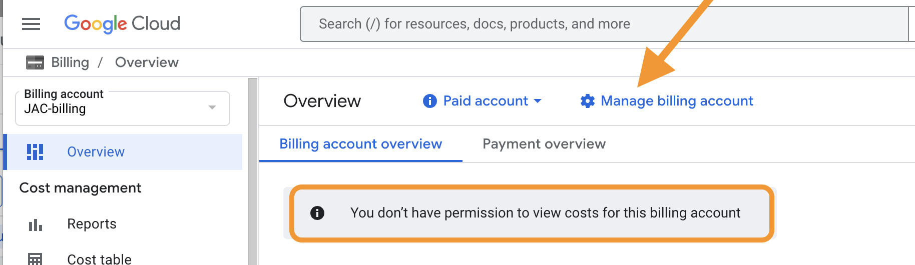 Screenshot-of-JAC-billing-account-overview-with-error-message-highlighted-and-arrow-pointing-to-manage-billing-account-link.png