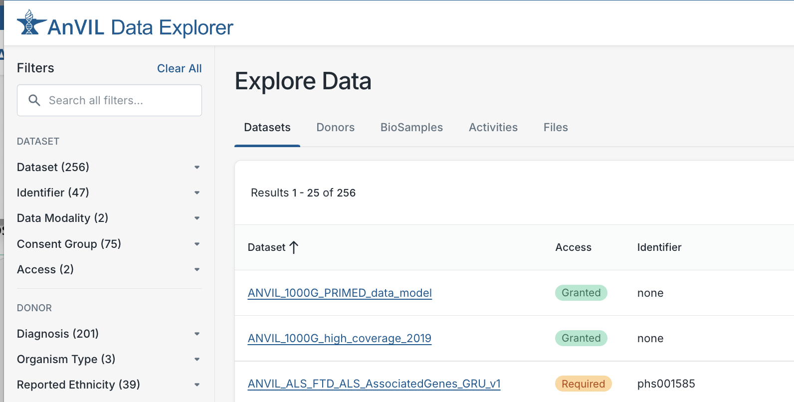AnVIL-Data-Explorer-Guide_Screenshot-of-Explore-data-page-with-green-access-pill-under-access-showing-user-is-granted-permision-to-use-AnVIL-1kg-PRIMED-data.png