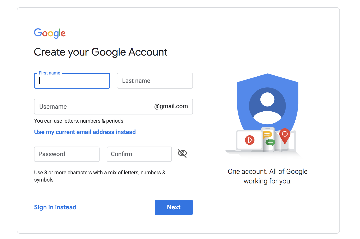 Sign up without gmail