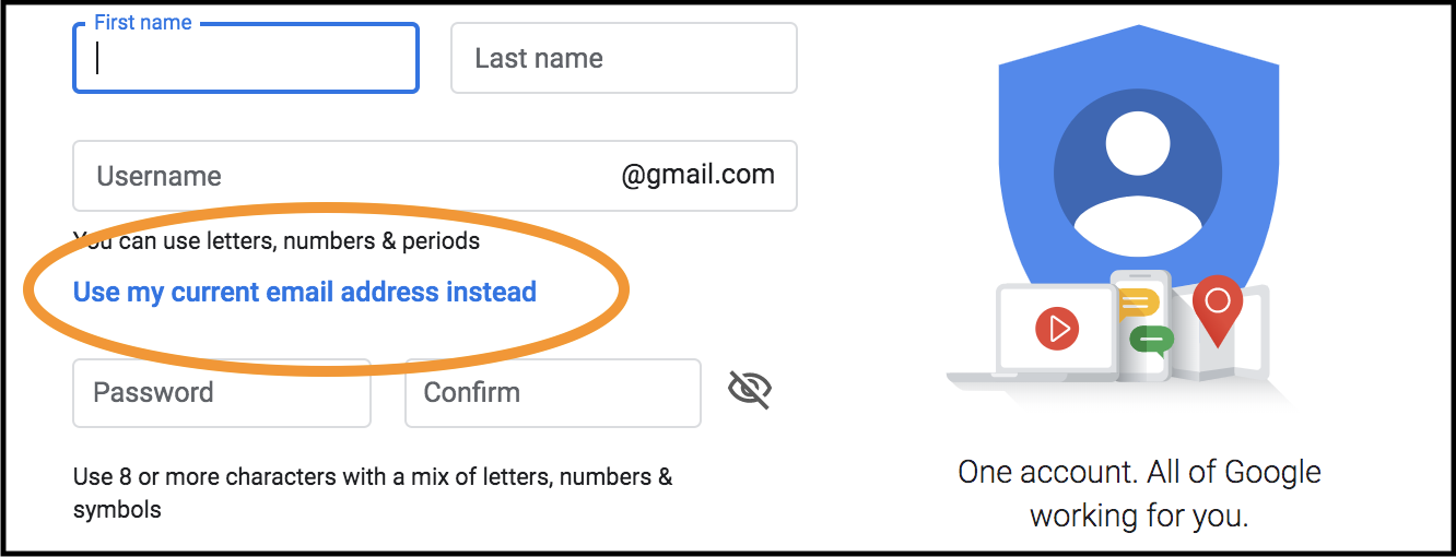 gmail use my current email address instead