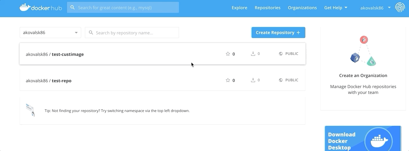 Screencapture of steps 4.2 through 4.4 in DockerHub.