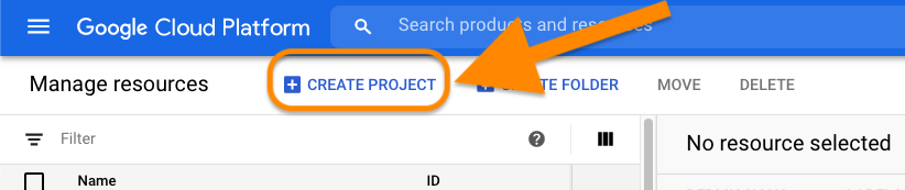 Screenshot of Google Cloud features page with 'Create Project' at the top of the page highlighted