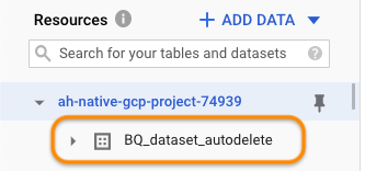Screenshot of Google Cloud page with BigQuery dataset autodelete in far left section highlighted