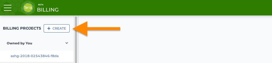 Screenshot of Billing page with Create Terra Billing project button highlighted