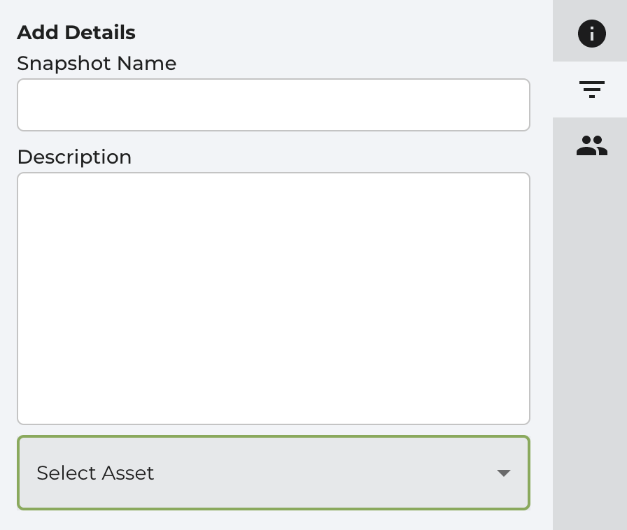 Screenshot of the menu used to select the Snapshot's asset.