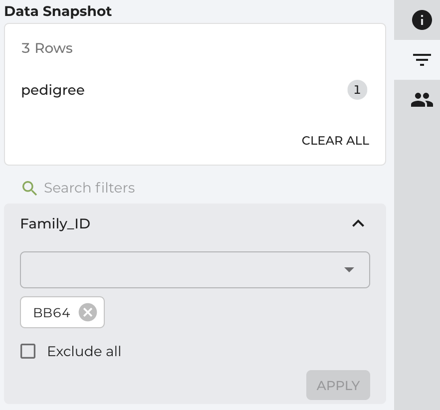 Screenshot of the menu used to select the data rows to include in a TDR Snapshot.