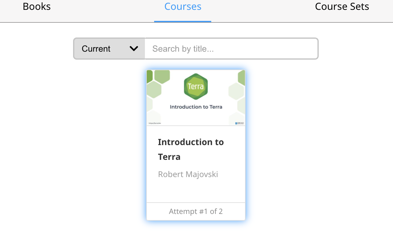 Screenshot of courses tab with the Intro to Terra course card in the middle