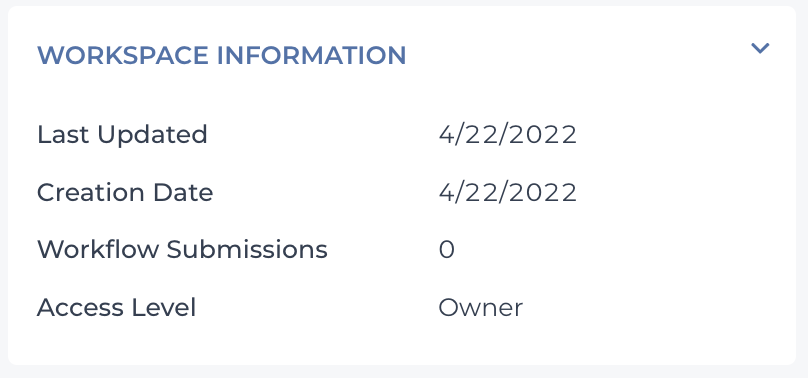 Screenshot showing the Workspace Information section displayed on an example workspace's dashboard.